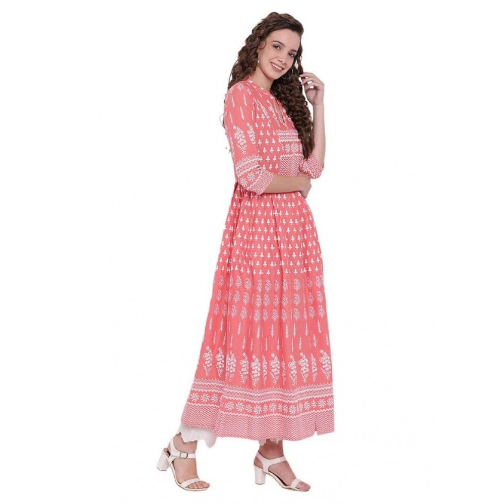 Snuggle Spot Women's Cotton Printed Regular Kurti (Peach, Cotton)
