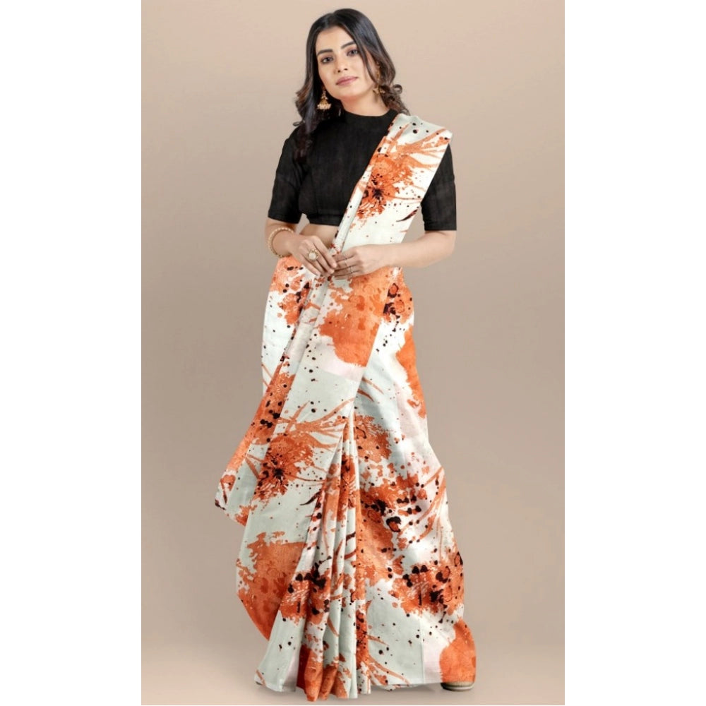 Snuggle Spot Women's Joya Silk Saree with Blouse (Orange, 5-6 Mtrs)