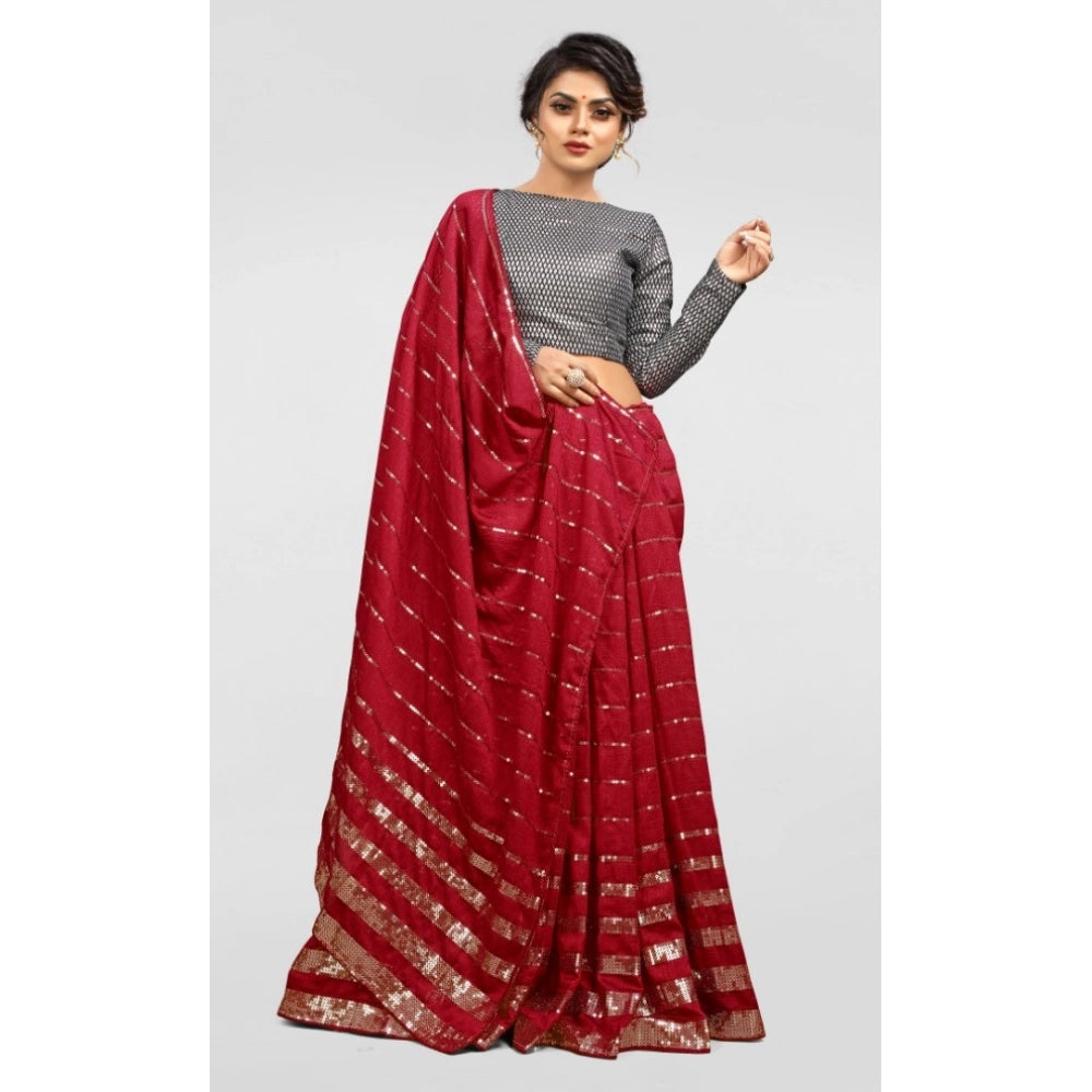 Snuggle Spot Women's Vichitra Saree with Blouse (Red, 5-6 Mtrs)