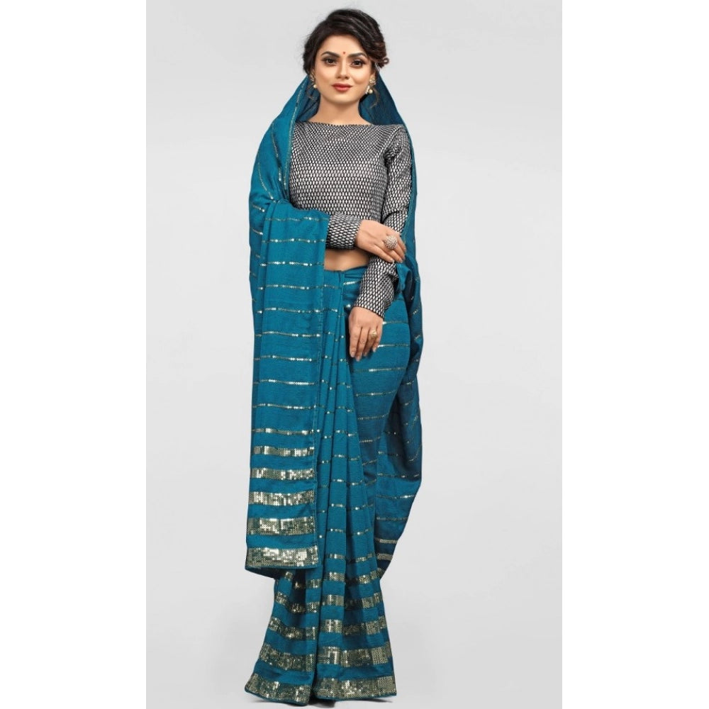 Snuggle Spot Women's Vichitra Saree with Blouse (Rama, 5-6 Mtrs)