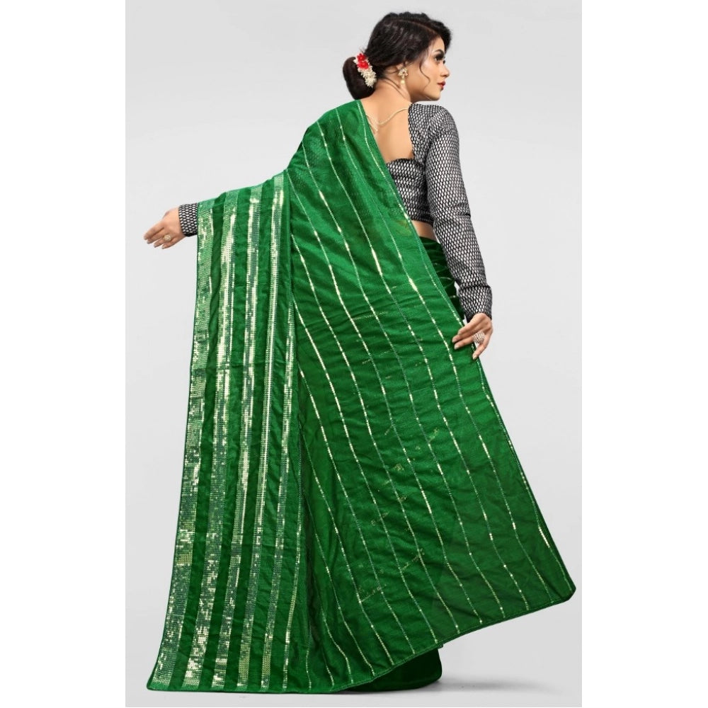 Snuggle Spot Women's Vichitra Saree with Blouse (Green, 5-6 Mtrs)