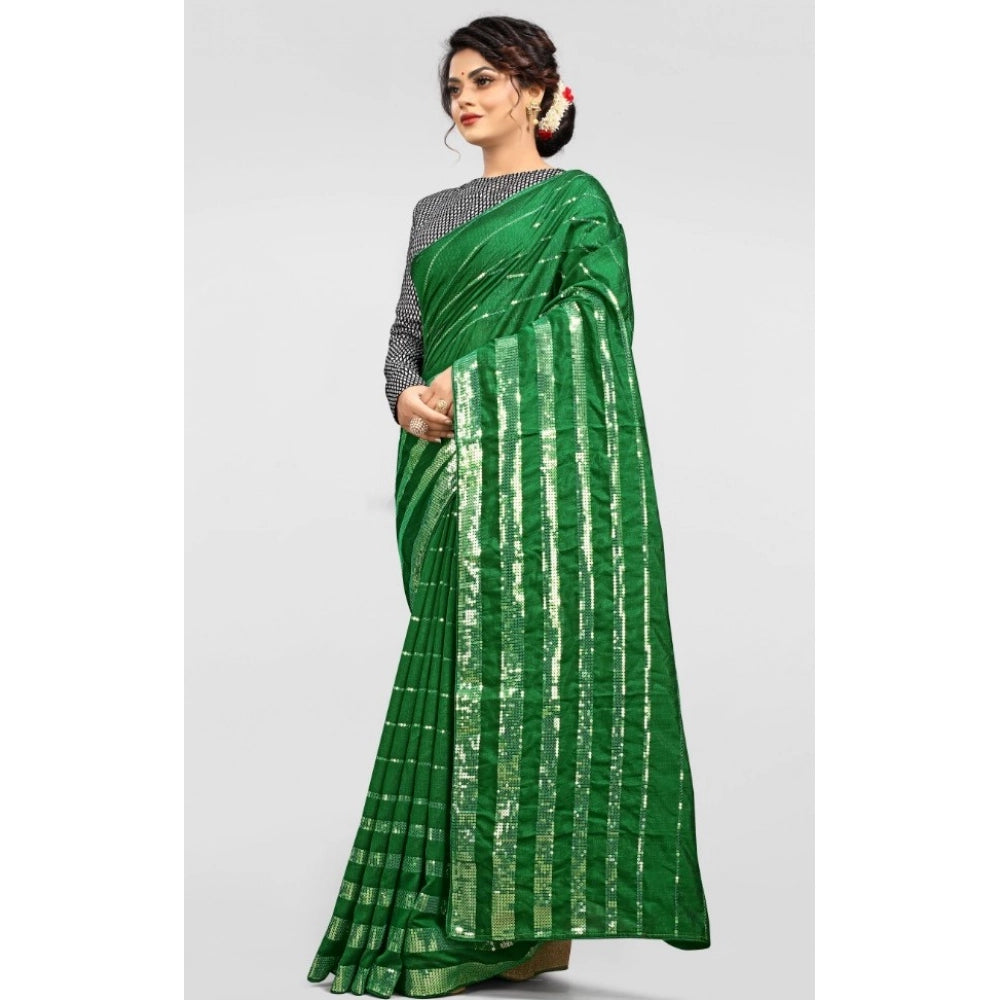 Snuggle Spot Women's Vichitra Saree with Blouse (Green, 5-6 Mtrs)
