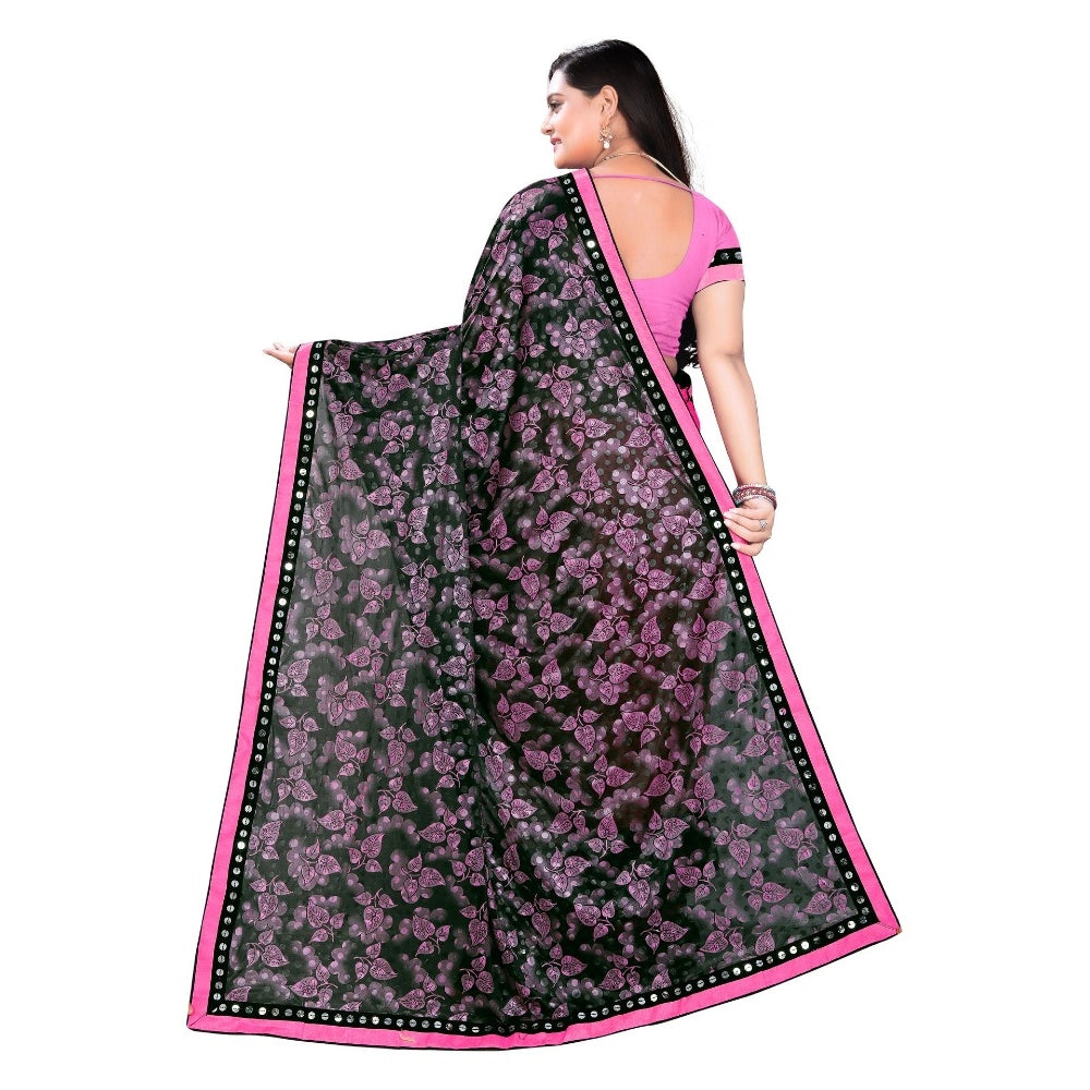 Snuggle Spot Women's Lycra Blend Saree with Blouse (Pink, 5-6 Mtrs)