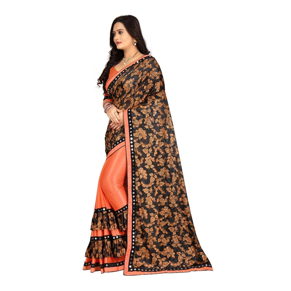 Snuggle Spot Women's Lycra Blend Saree with Blouse (Orange, 5-6 Mtrs)