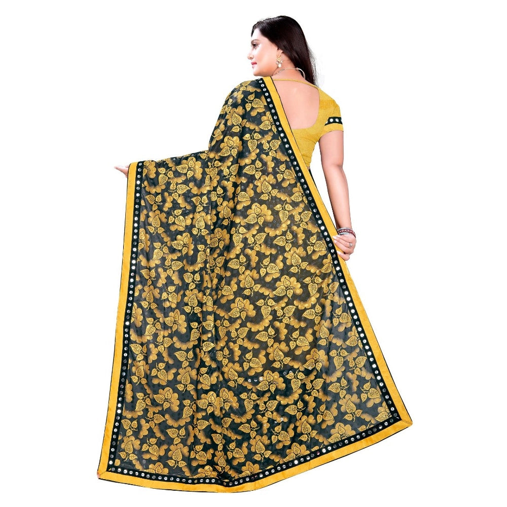 Snuggle Spot Women's Lycra Blend Saree with Blouse (Mustard, 5-6 Mtrs)