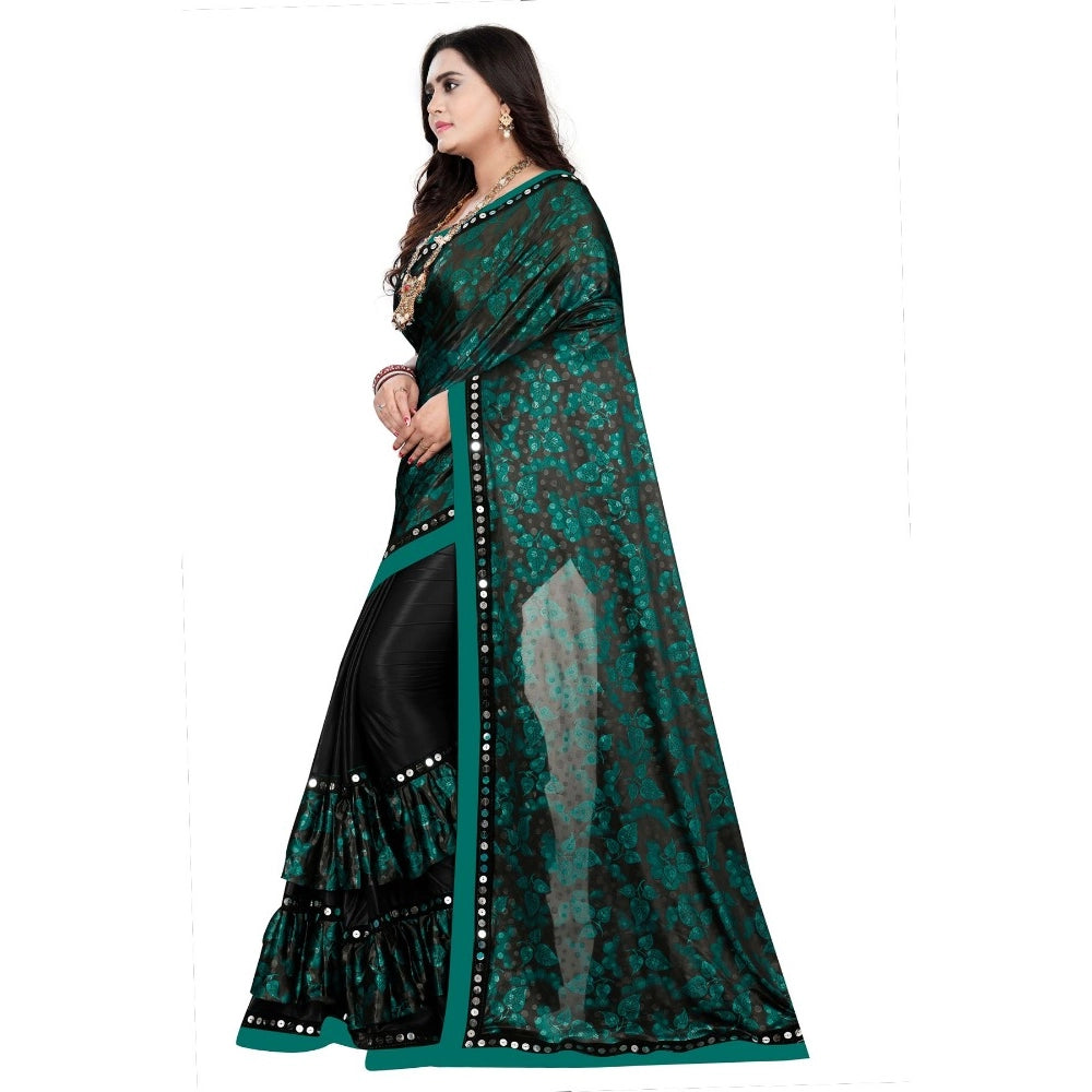 Snuggle Spot Women's Lycra Blend Saree with Blouse (Green, 5-6 Mtrs)