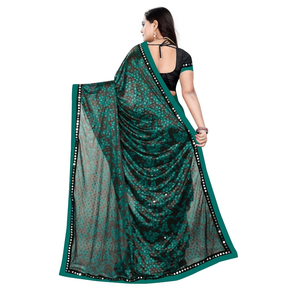 Snuggle Spot Women's Lycra Blend Saree with Blouse (Green, 5-6 Mtrs)