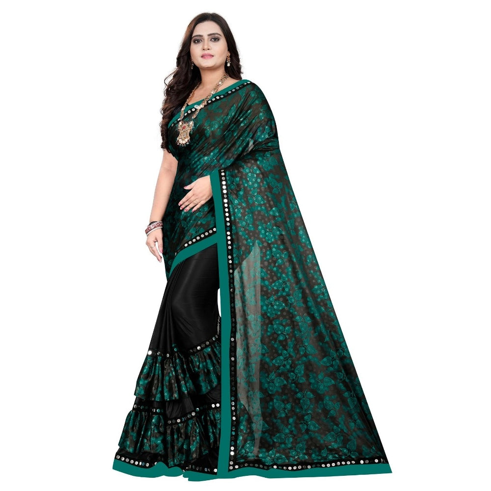 Snuggle Spot Women's Lycra Blend Saree with Blouse (Green, 5-6 Mtrs)