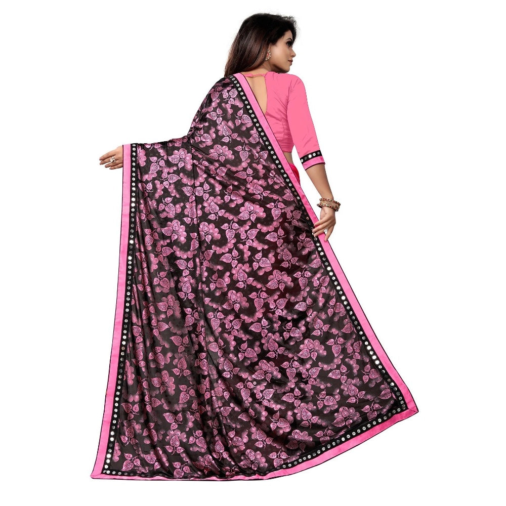 Snuggle Spot Women's Lycra Blend Saree with Blouse (Pink, 5-6 Mtrs)