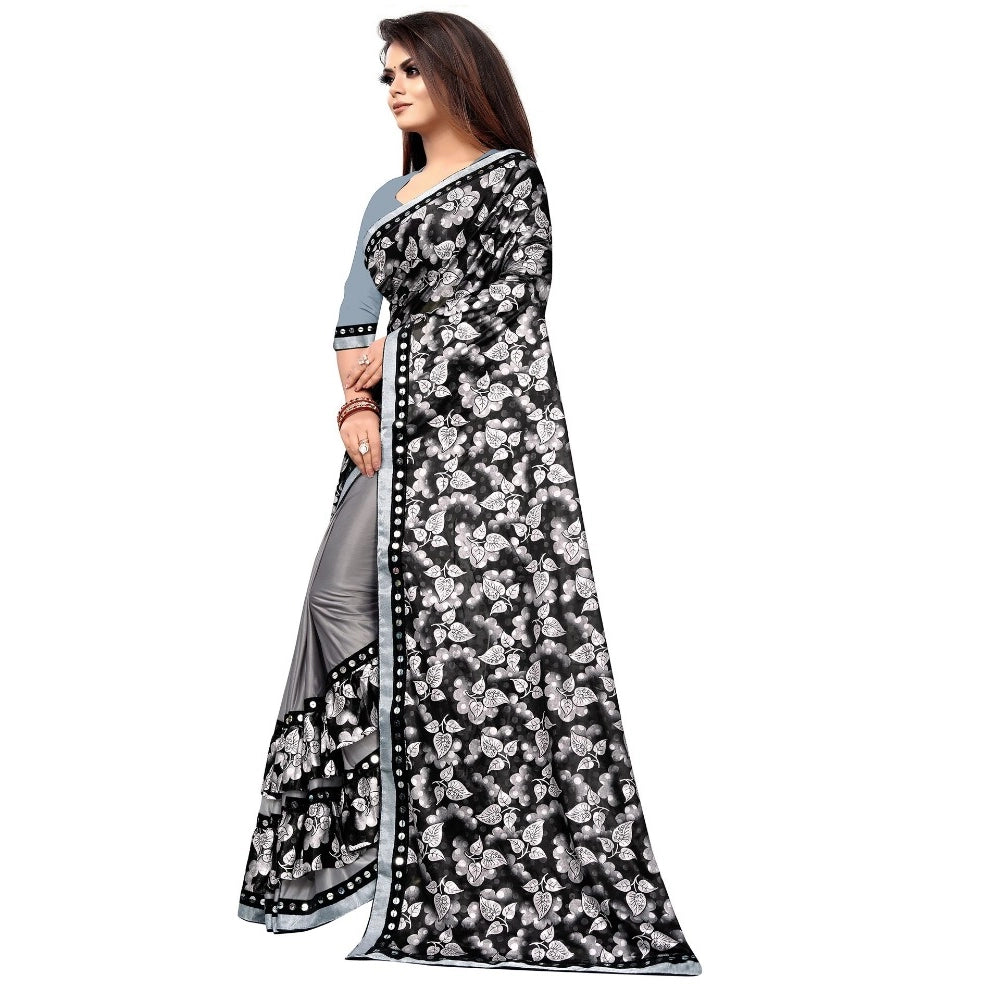 Snuggle Spot Women's Lycra Blend Saree with Blouse (Grey, 5-6 Mtrs)