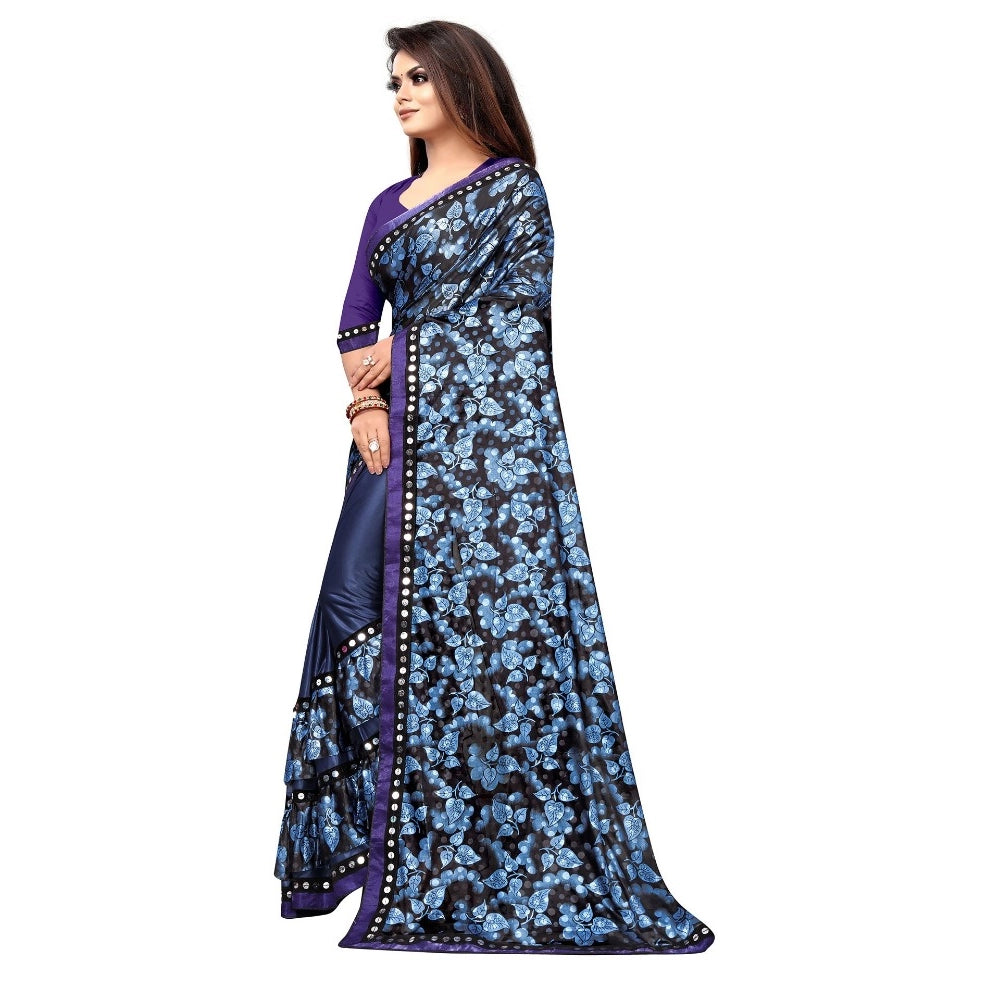Snuggle Spot Women's Lycra Blend Saree with Blouse (Blue, 5-6 Mtrs)