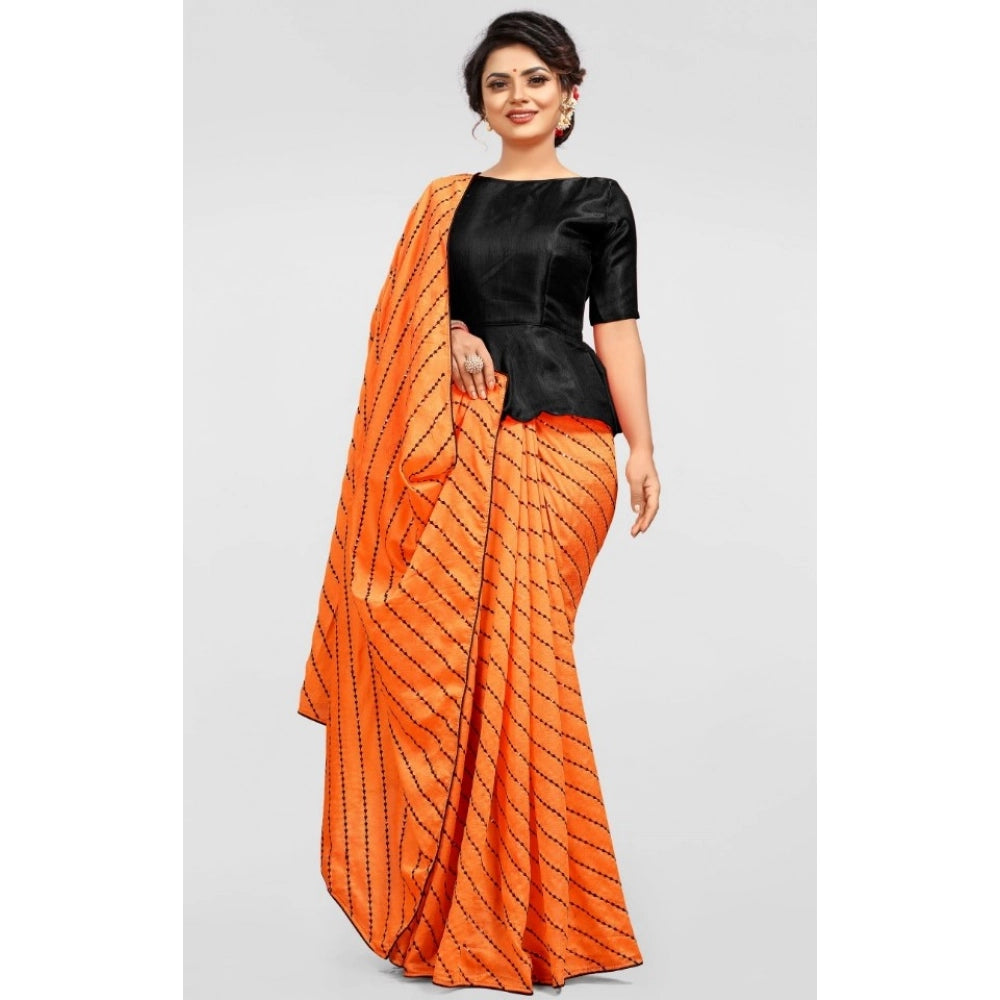 Snuggle Spot Women's Vichitra Saree with Blouse (Orange, 5-6 Mtrs)
