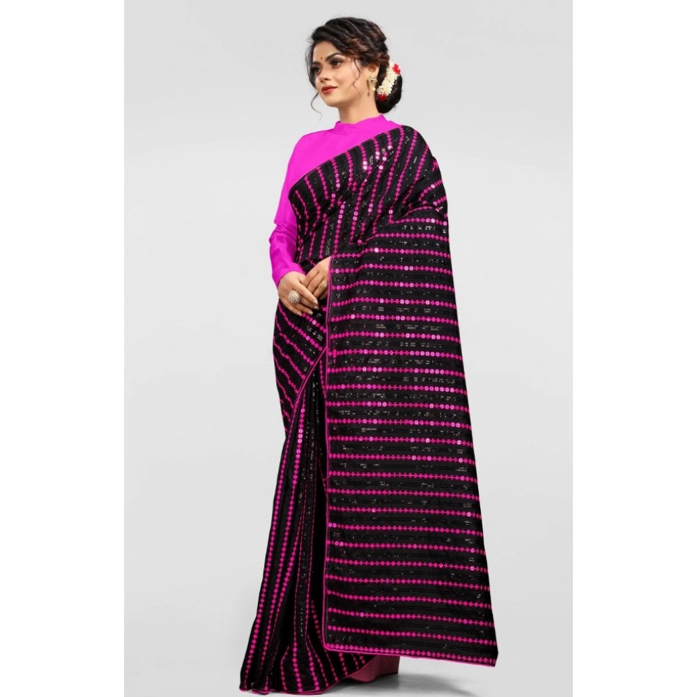Snuggle Spot Women's Vichitra Saree with Blouse (Pink, 5-6 Mtrs)