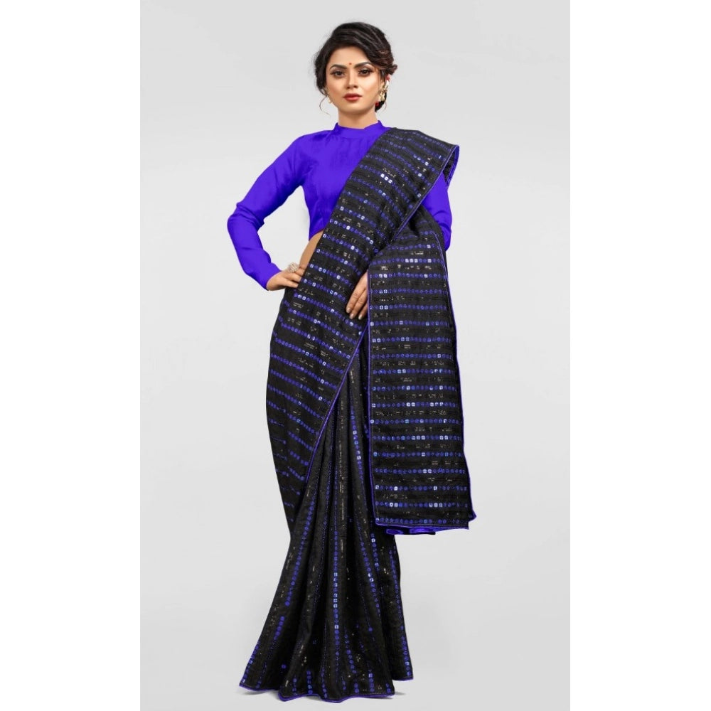 Snuggle Spot Women's Vichitra Saree with Blouse (Blue, 5-6 Mtrs)
