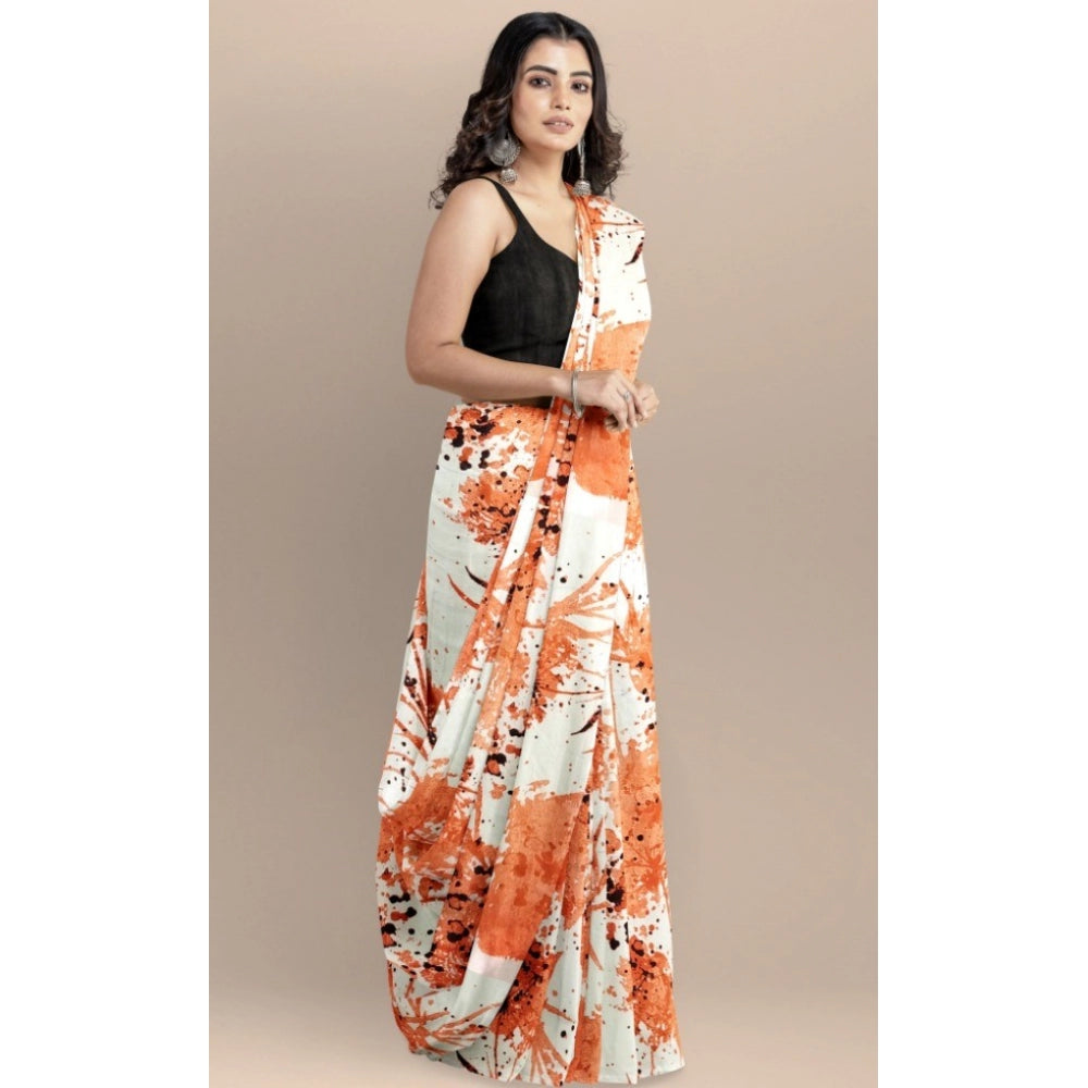 Snuggle Spot Women's Joya Silk Saree with Blouse (Orange, 5-6 Mtrs)