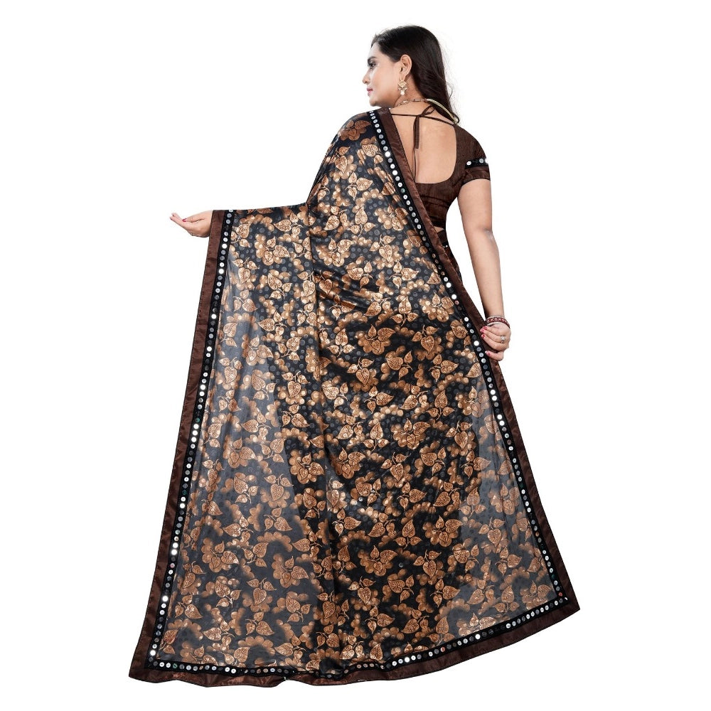 Snuggle Spot Women's Lycra Blend Saree with Blouse (Coffee, 5-6 Mtrs)