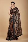 Snuggle Spot Women's Lycra Blend Saree with Blouse (Coffee, 5-6 Mtrs)