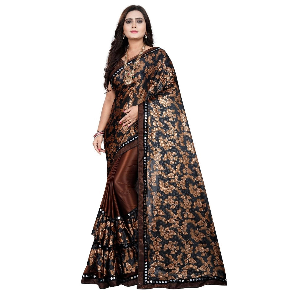 Snuggle Spot Women's Lycra Blend Saree with Blouse (Coffee, 5-6 Mtrs)
