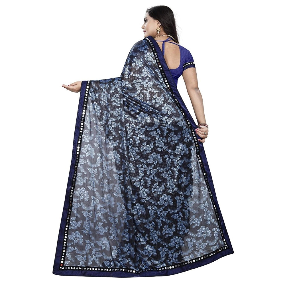 Snuggle Spot Women's Lycra Blend Saree with Blouse (Blue, 5-6 Mtrs)