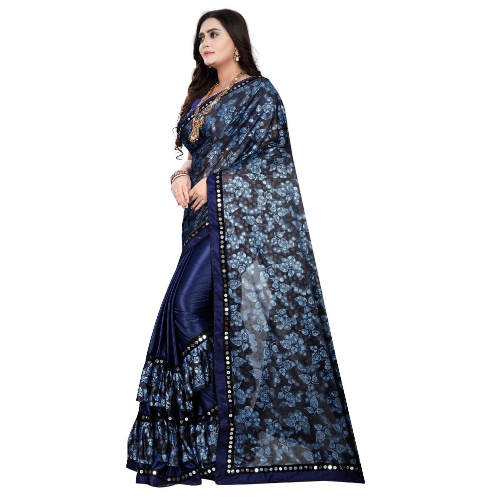 Snuggle Spot Women's Lycra Blend Saree with Blouse (Blue, 5-6 Mtrs)