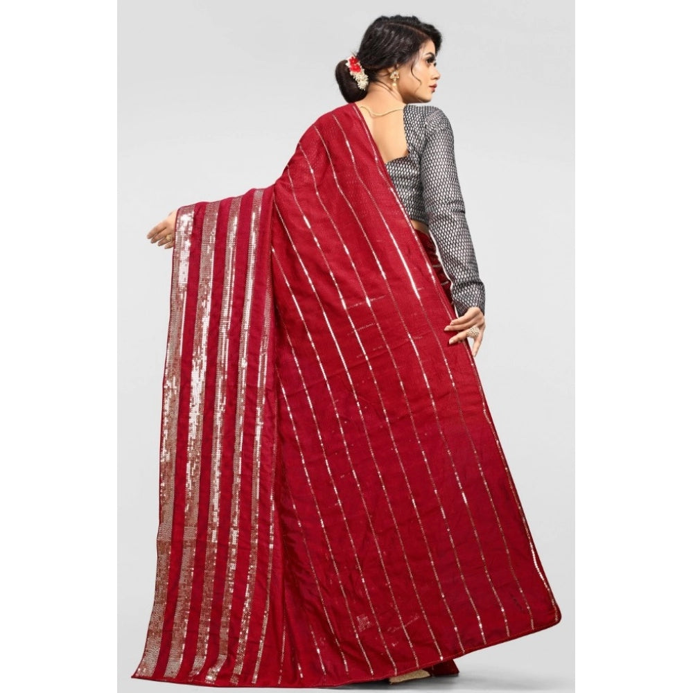 Snuggle Spot Women's Vichitra Saree with Blouse (Red, 5-6 Mtrs)
