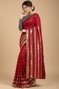 Snuggle Spot Women's Vichitra Saree with Blouse (Red, 5-6 Mtrs)