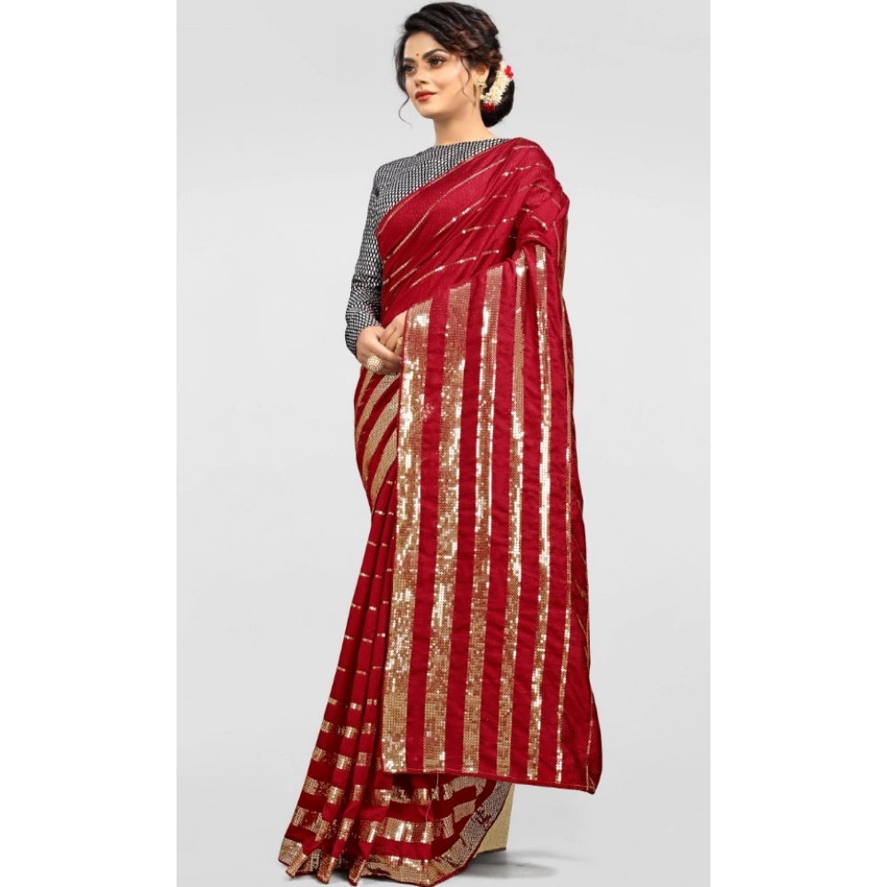 Snuggle Spot Women's Vichitra Saree with Blouse (Red, 5-6 Mtrs)