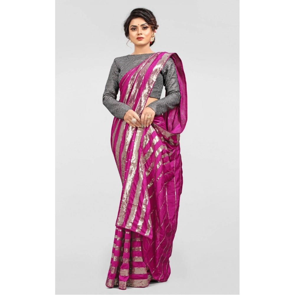 Snuggle Spot Women's Vichitra Saree with Blouse (Pink, 5-6 Mtrs)