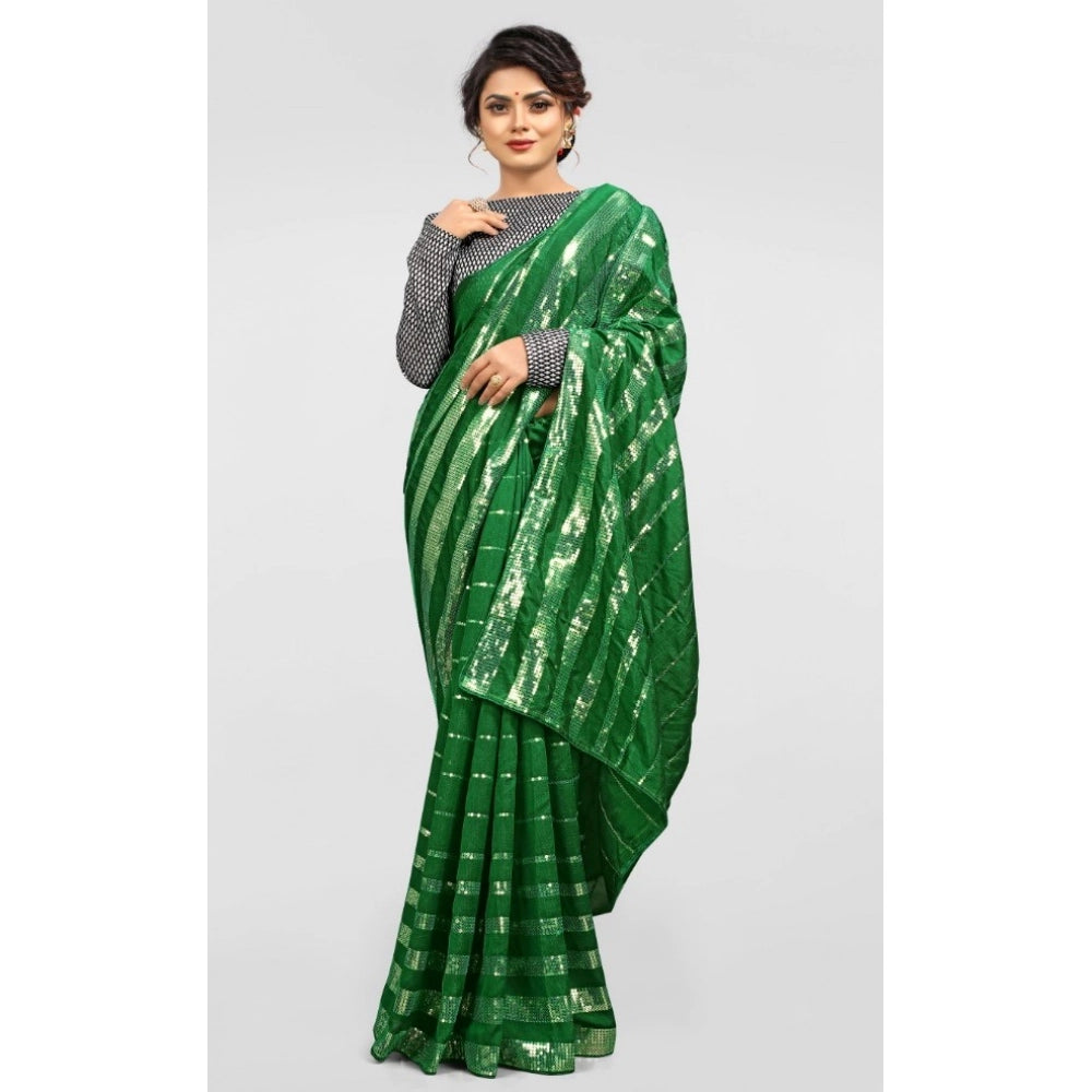 Snuggle Spot Women's Vichitra Saree with Blouse (Green, 5-6 Mtrs)