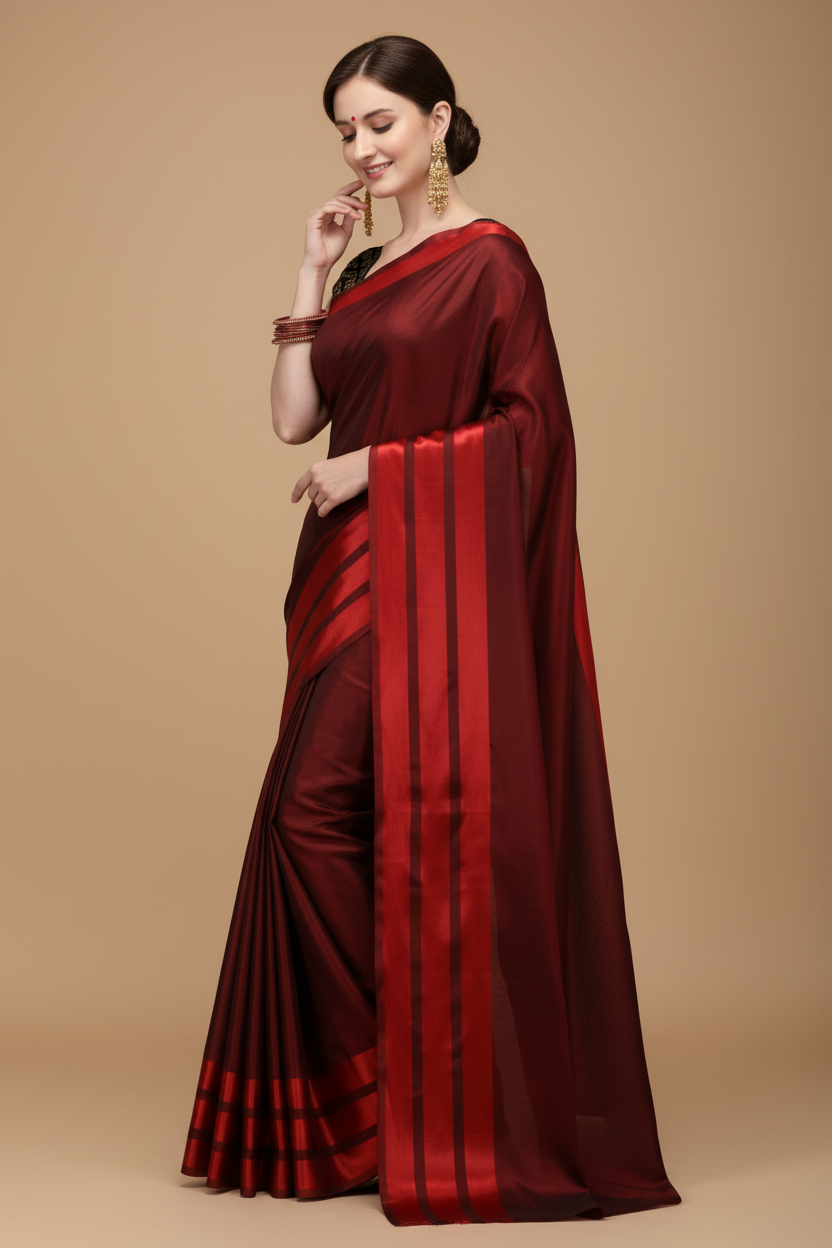 Snuggle Spot Women's Satin Silk Saree with Blouse (Red, 5-6 Mtrs)