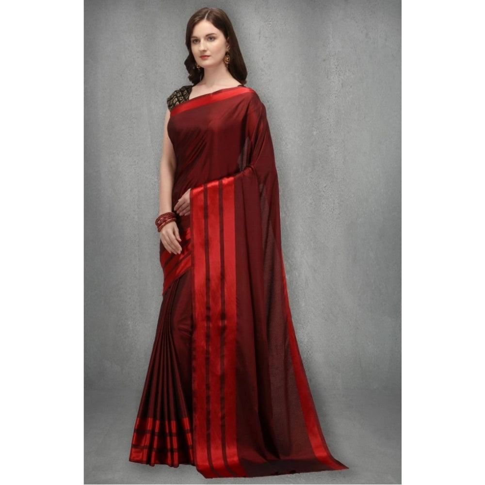 Snuggle Spot Women's Satin Silk Saree with Blouse (Red, 5-6 Mtrs)