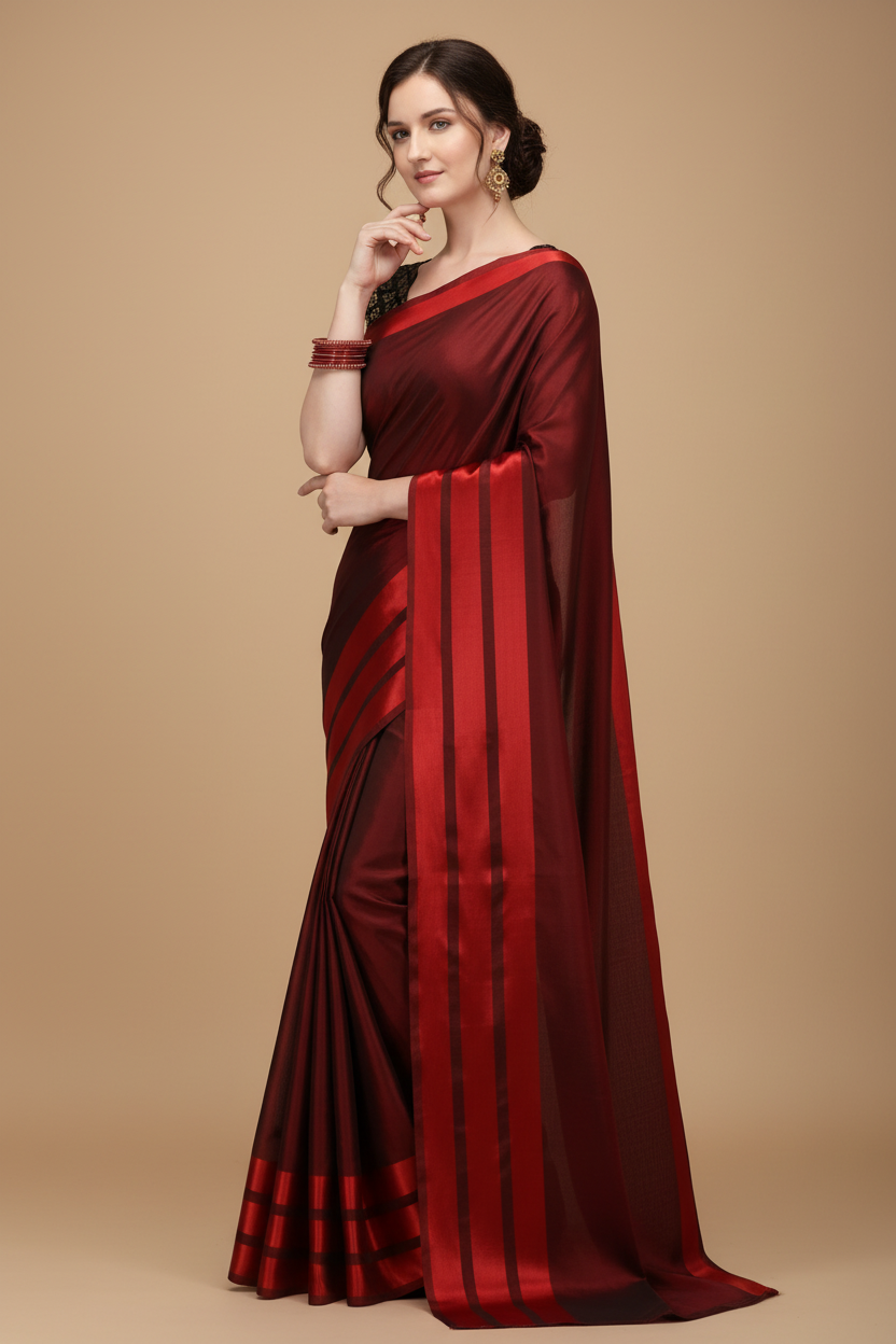 Snuggle Spot Women's Satin Silk Saree with Blouse (Red, 5-6 Mtrs)