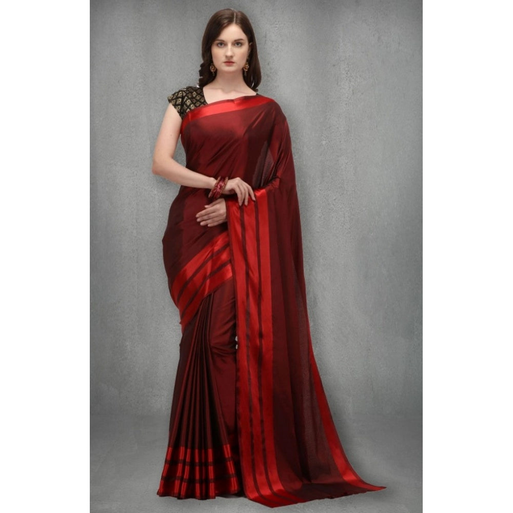 Snuggle Spot Women's Satin Silk Saree with Blouse (Red, 5-6 Mtrs)
