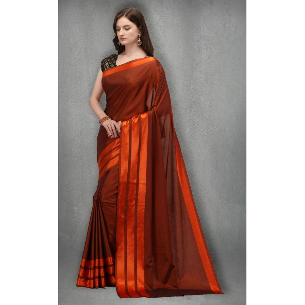 Snuggle Spot Women's Satin Silk Saree with Blouse (Orange, 5-6 Mtrs)