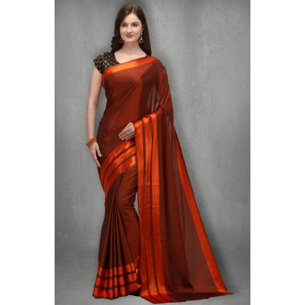 Snuggle Spot Women's Satin Silk Saree with Blouse (Orange, 5-6 Mtrs)