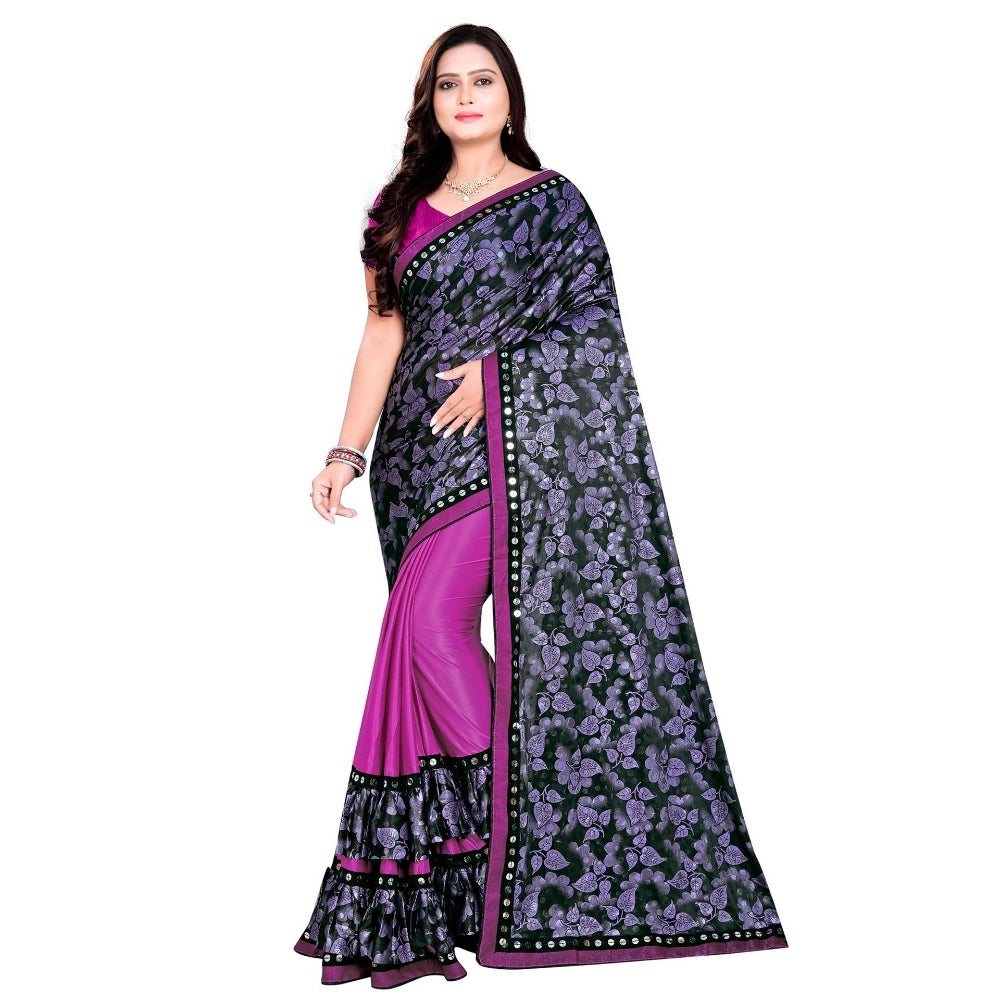 Snuggle Spot Women's Lycra Blend Saree with Blouse (Purple, 5-6 Mtrs)