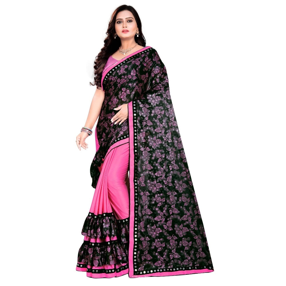 Snuggle Spot Women's Lycra Blend Saree with Blouse (Pink, 5-6 Mtrs)