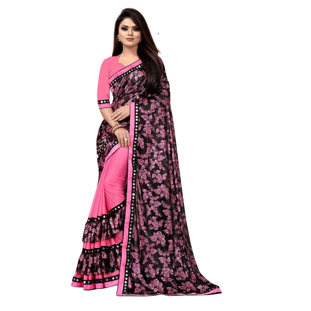 Snuggle Spot Women's Lycra Blend Saree with Blouse (Pink, 5-6 Mtrs)