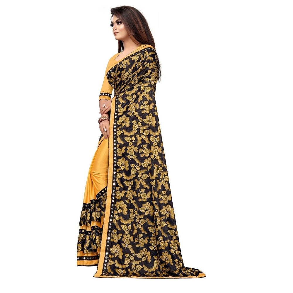 Snuggle Spot Women's Lycra Blend Saree with Blouse (Mustard, 5-6 Mtrs)