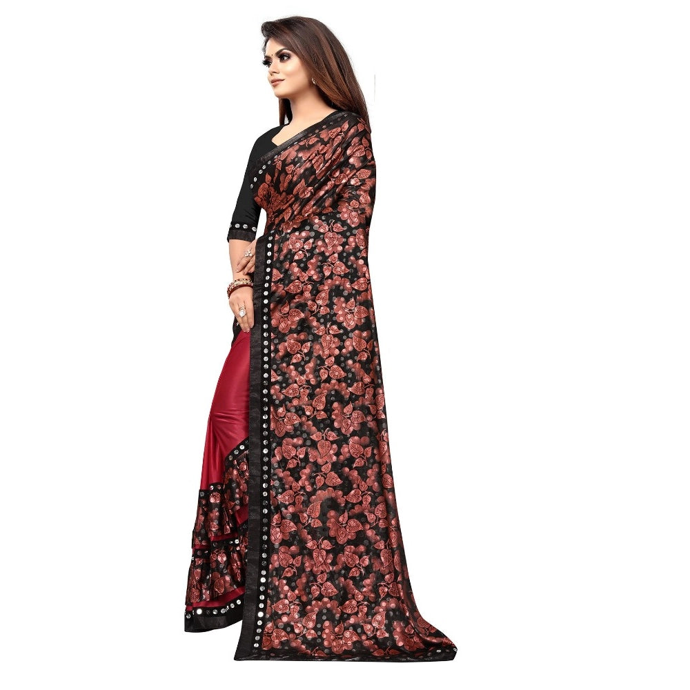 Snuggle Spot Women's Lycra Blend Saree with Blouse (Red, 5-6 Mtrs)