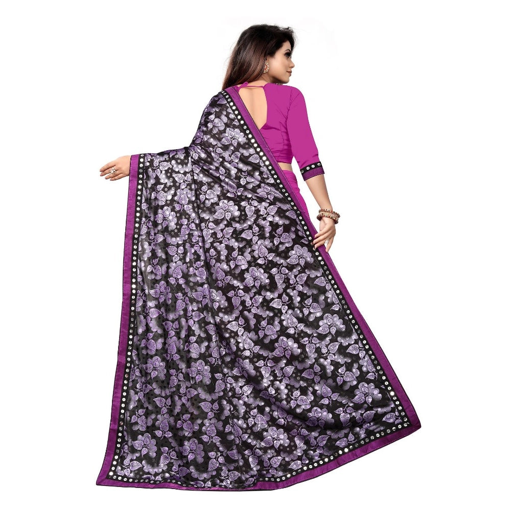 Snuggle Spot Women's Lycra Blend Saree with Blouse (Purple, 5-6 Mtrs)