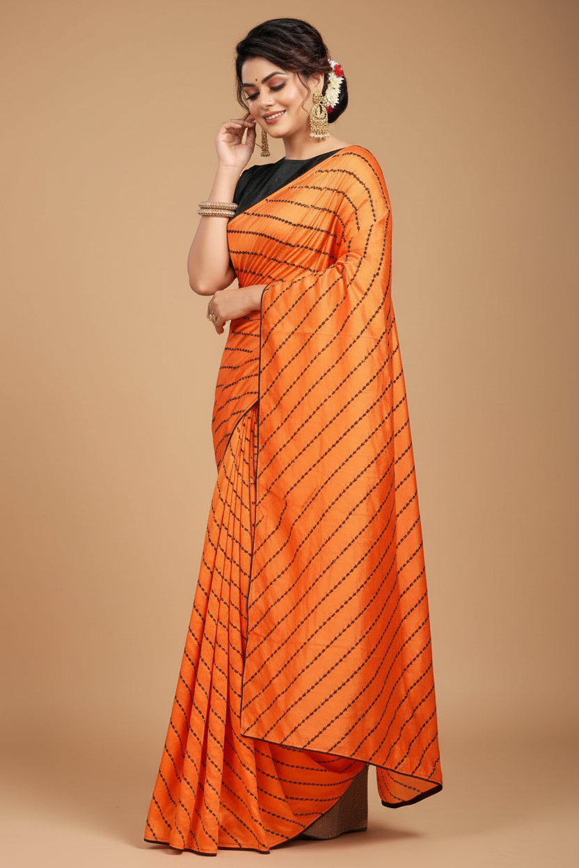 Snuggle Spot Women's Vichitra Saree with Blouse (Orange, 5-6 Mtrs)