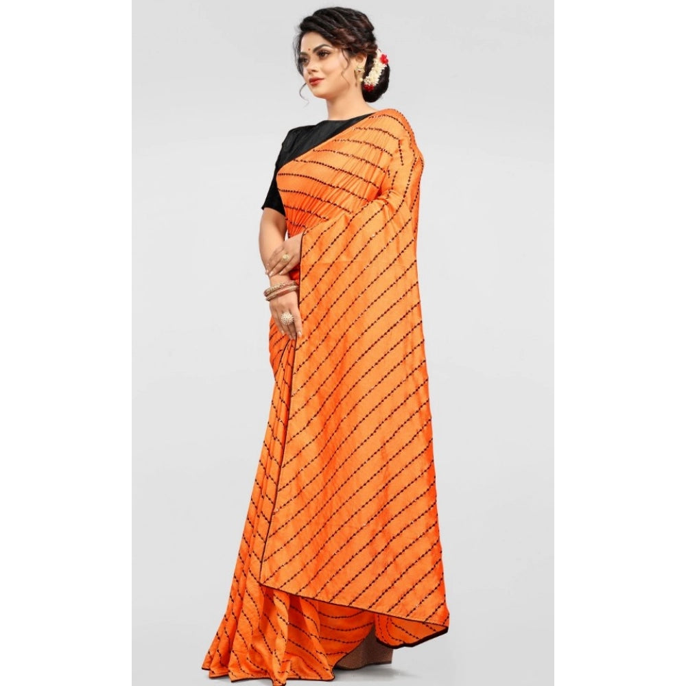 Snuggle Spot Women's Vichitra Saree with Blouse (Orange, 5-6 Mtrs)