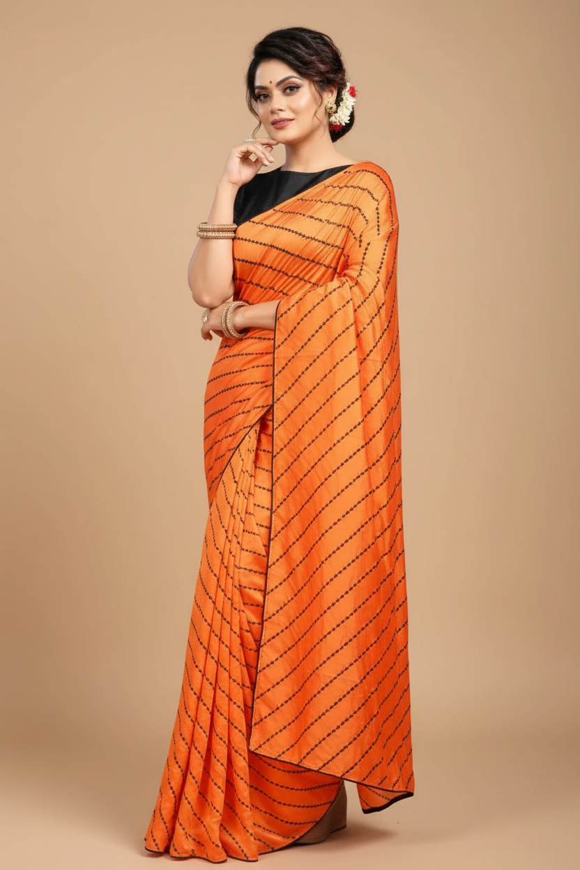 Snuggle Spot Women's Vichitra Saree with Blouse (Orange, 5-6 Mtrs)