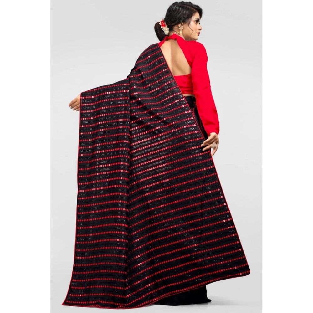 Snuggle Spot Women's Vichitra Saree with Blouse (Red, 5-6 Mtrs)