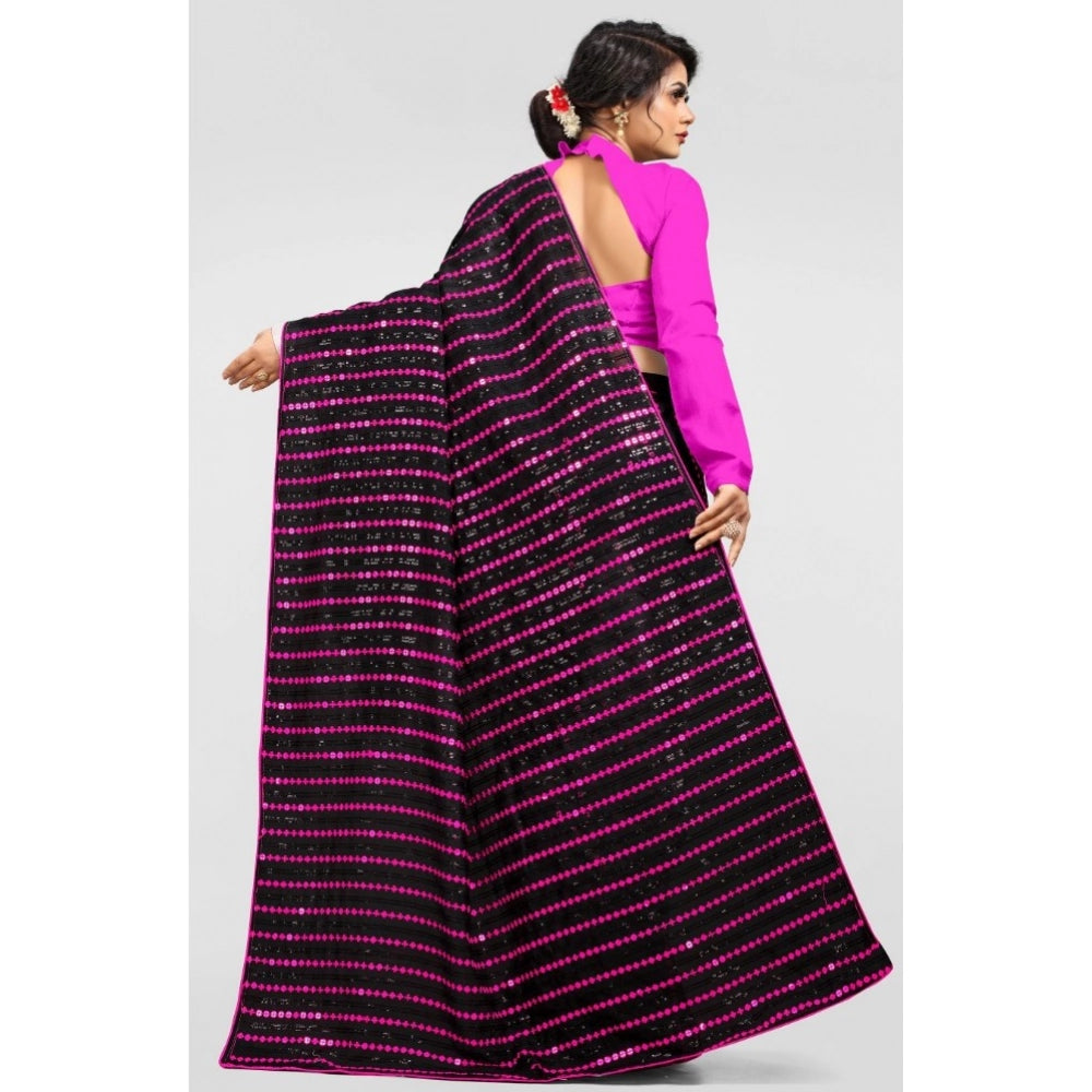 Snuggle Spot Women's Vichitra Saree with Blouse (Pink, 5-6 Mtrs)