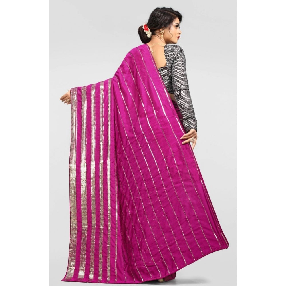 Snuggle Spot Women's Vichitra Saree with Blouse (Pink, 5-6 Mtrs)