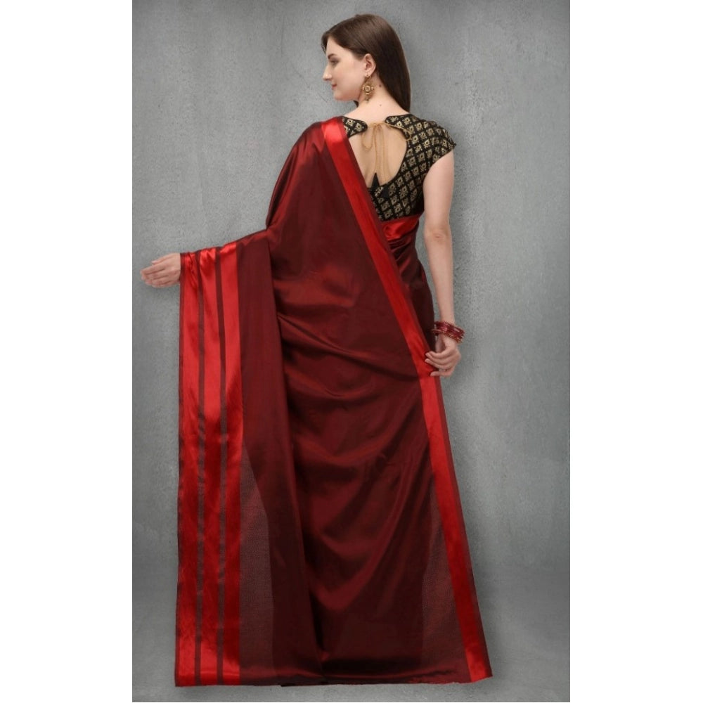 Snuggle Spot Women's Satin Silk Saree with Blouse (Red, 5-6 Mtrs)