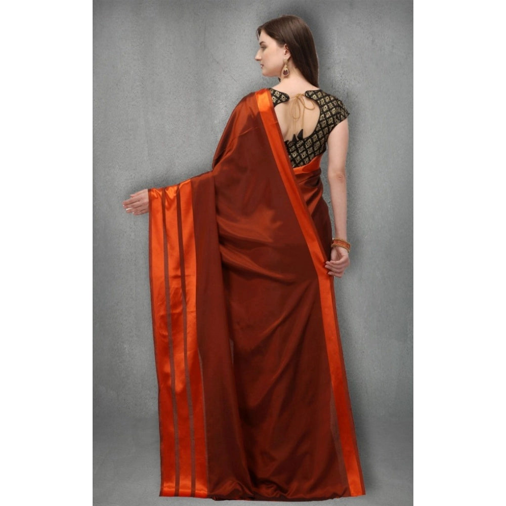 Snuggle Spot Women's Satin Silk Saree with Blouse (Orange, 5-6 Mtrs)