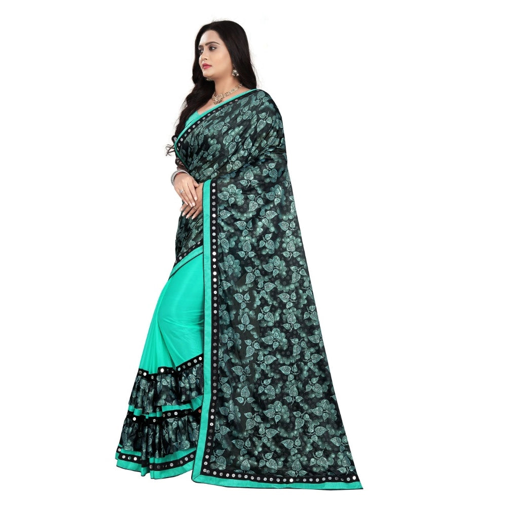 Snuggle Spot Women's Lycra Blend Saree with Blouse (Rama, 5-6 Mtrs)